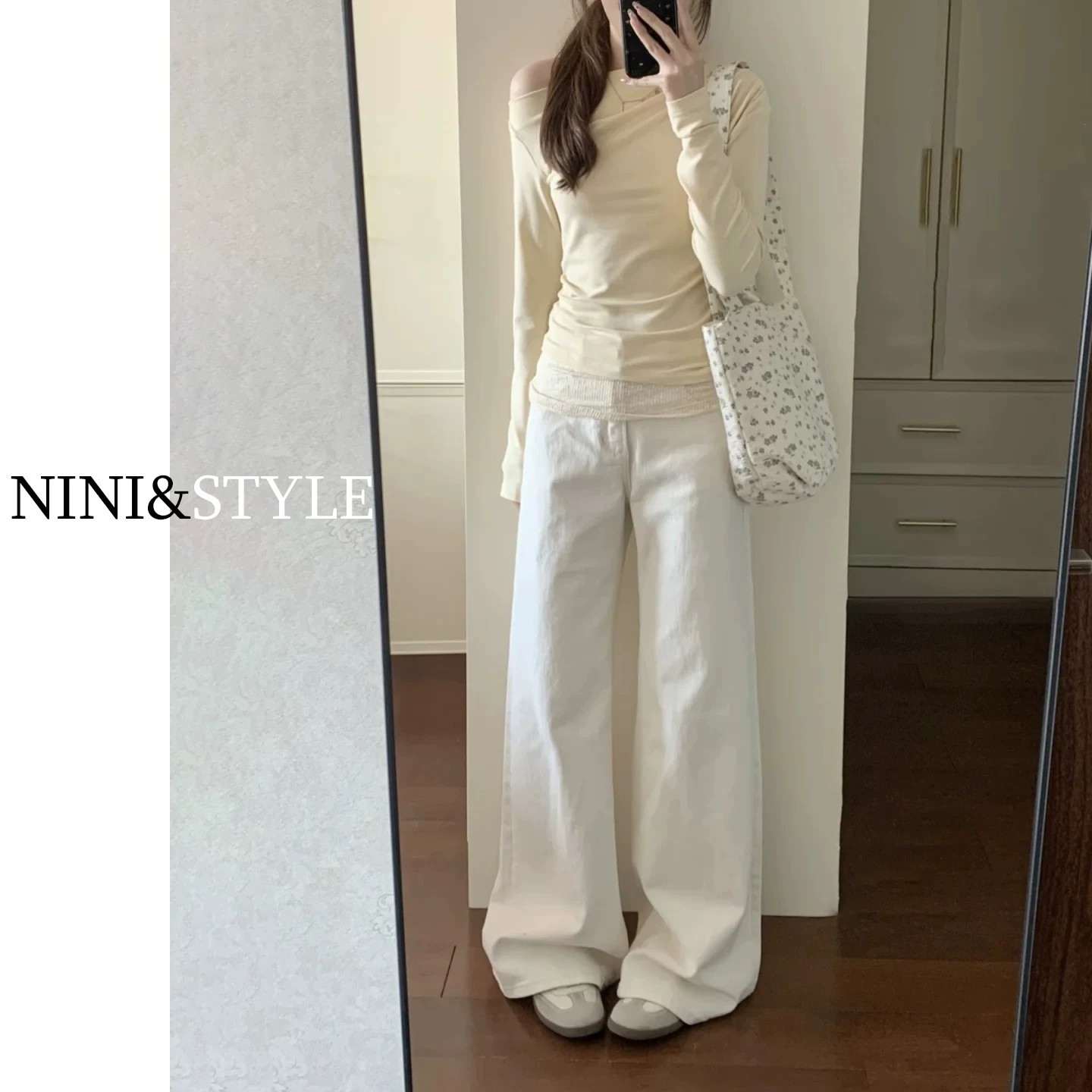 白色闊腿牛仔褲女2026夏季新款高腰顯瘦寬松小個子高級垂感直筒褲