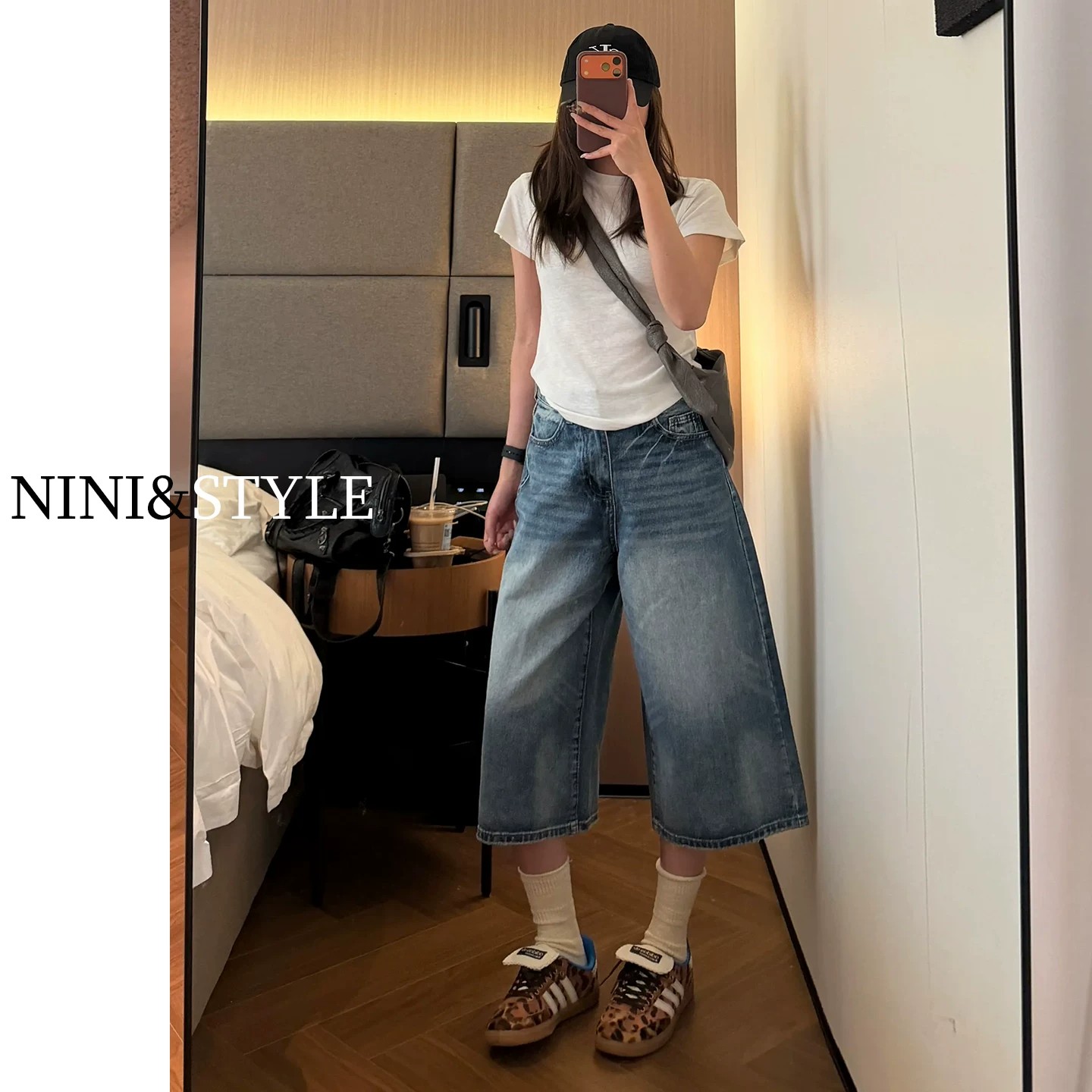 美式復古闊腿七分牛仔短褲女2026夏季新款高腰薄款小個子寬松中褲