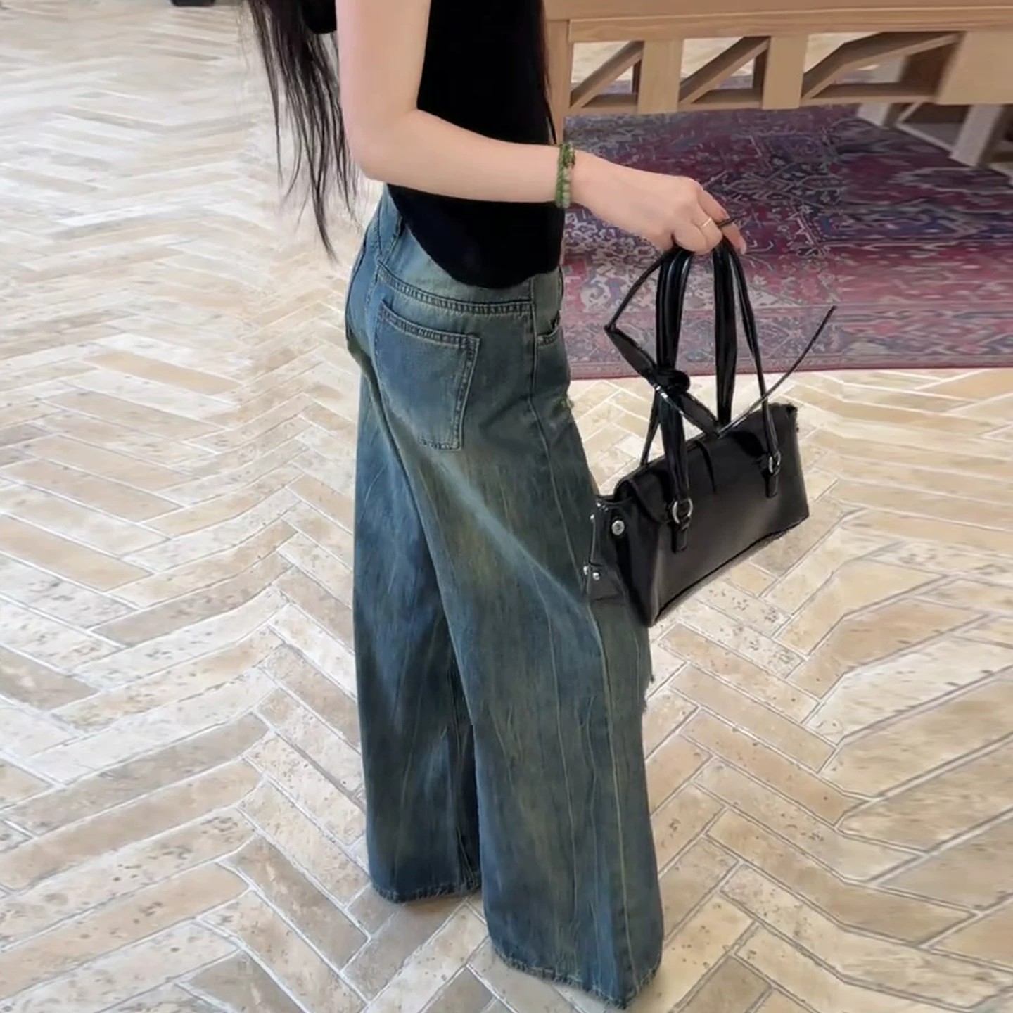 復古藍破洞牛仔褲2026新款女薄款版型超好看的褲子夏季闊腿褲子夏