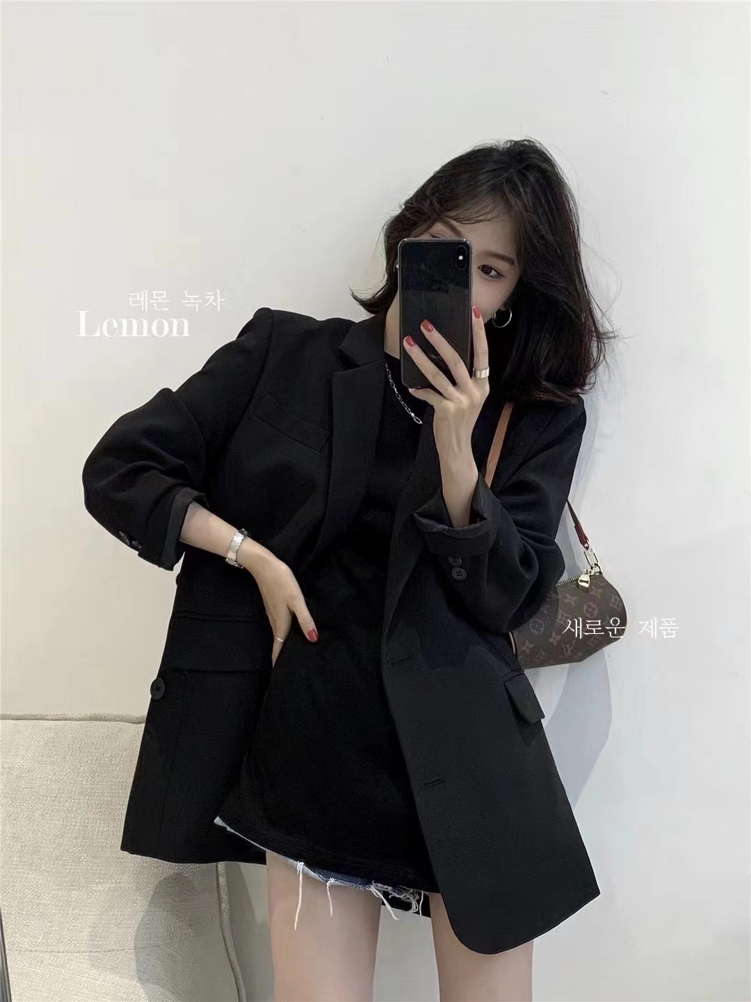 MY16693# 新款小众设计感春秋高级感职业西服小个子黑色西装外套女女裝...