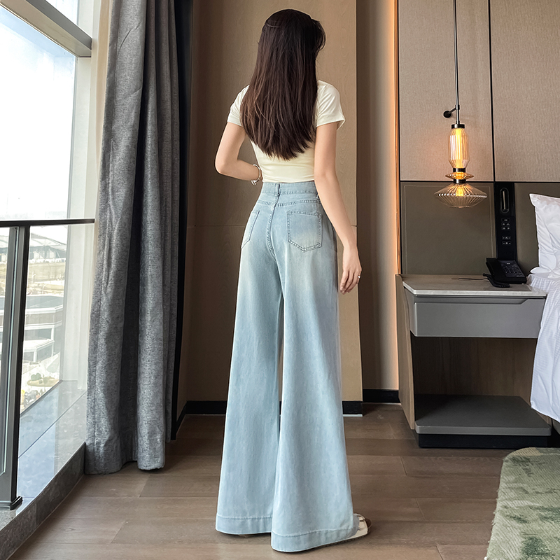 小個子萊賽爾軟牛仔闊腿褲女2026夏季九分薄款冰絲喇叭褲顯高褲子