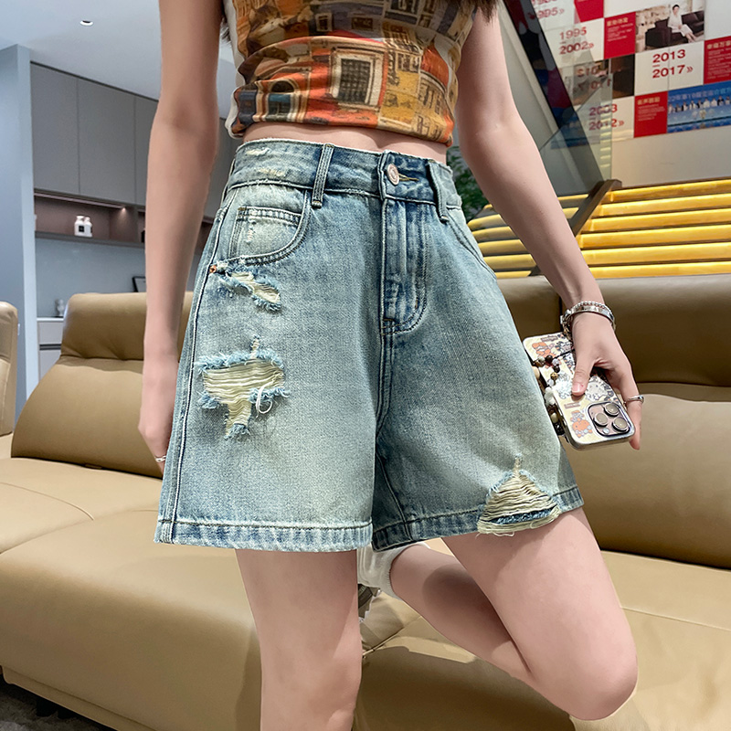 牛仔短褲女夏季薄款2026新款寬松顯瘦闊腿氣質韓版破洞懷舊短褲子