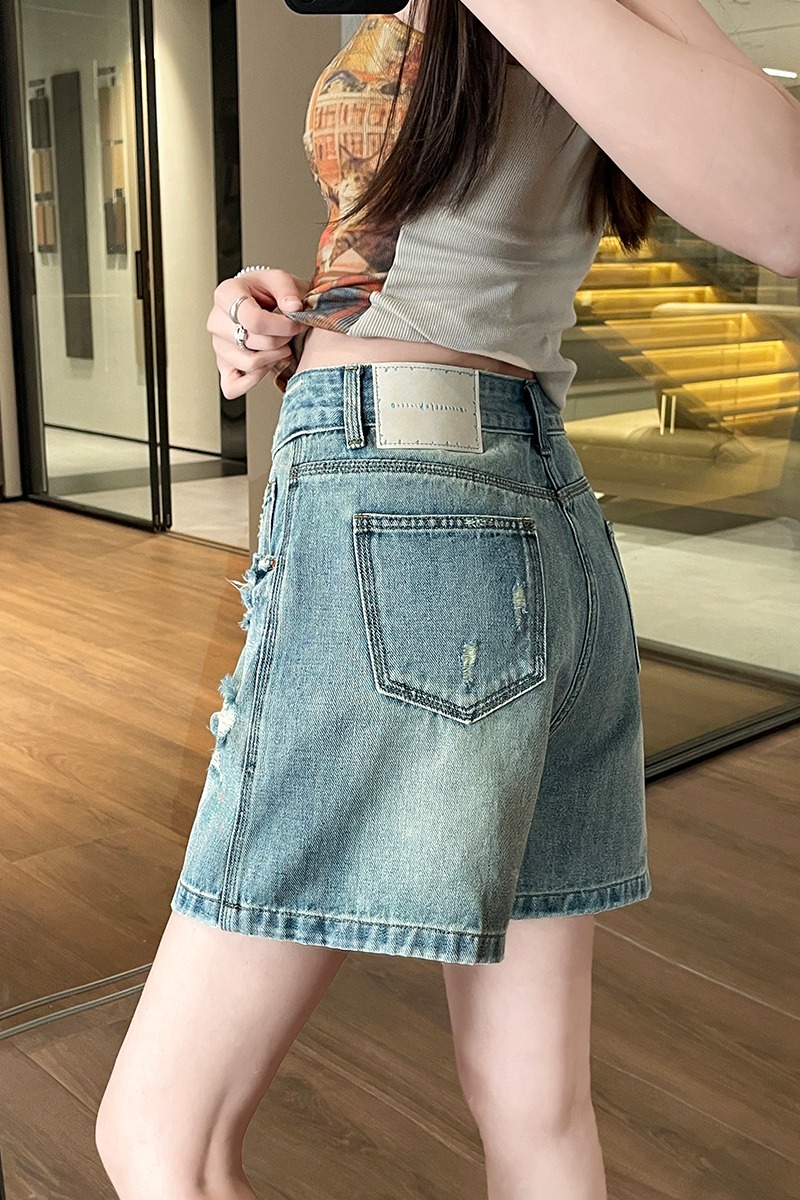 牛仔短褲女夏季薄款2026新款寬松顯瘦闊腿氣質韓版破洞懷舊短褲子