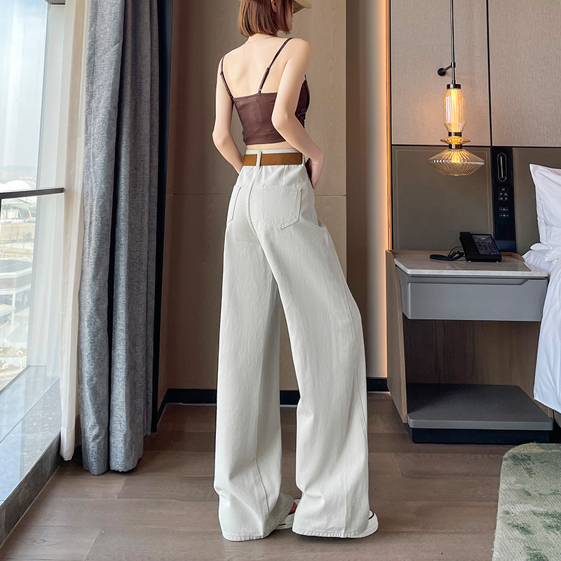奶茶灰闊腿牛仔褲女2026新款高腰寬松時尚洋氣爆款拼接直筒拖地褲