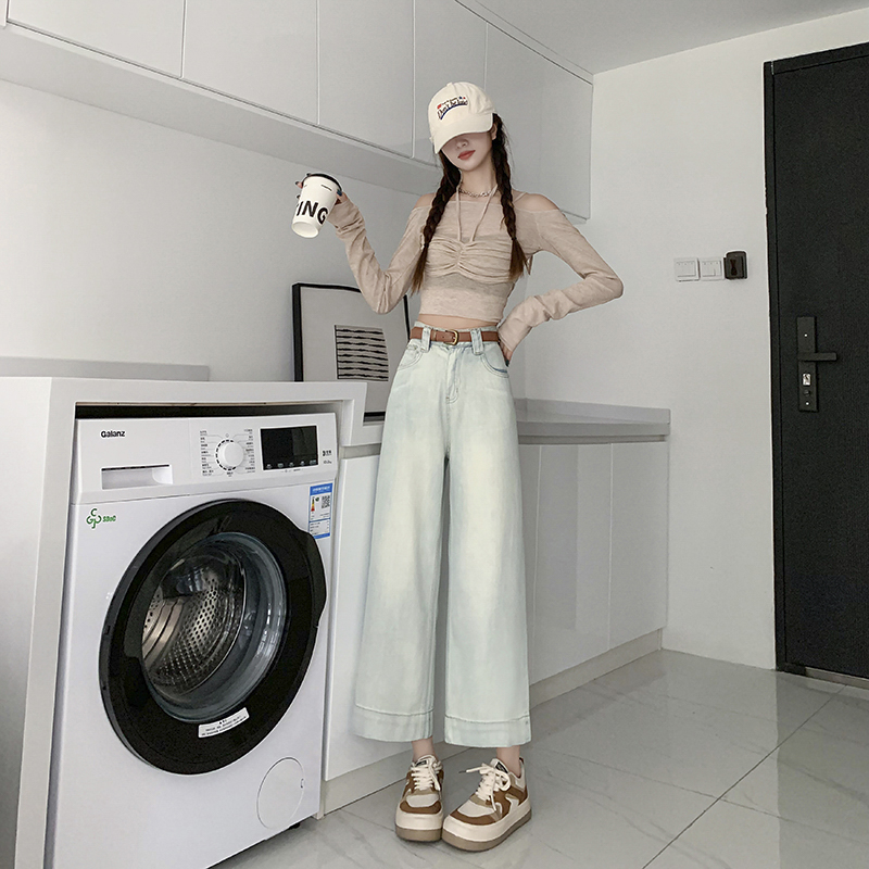 復古辣妹多巴胺天絲冰涼闊腿奶奶褲新款垂感順滑小個子牛仔褲子女