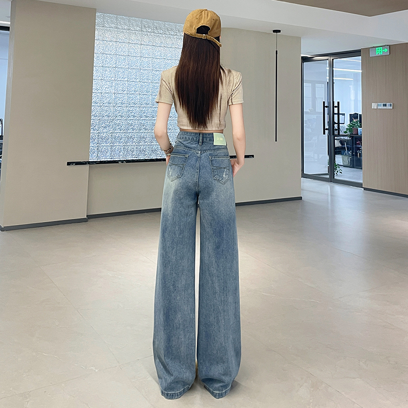 破洞闊腿牛仔褲女春夏季2026新款寬松顯瘦遮肉洋氣潮流百搭直筒褲