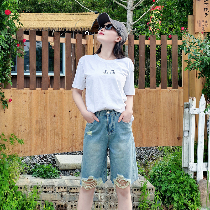 破洞高腰牛仔短褲女夏季2026新款薄款辣妹a字包臀小個子五分褲子