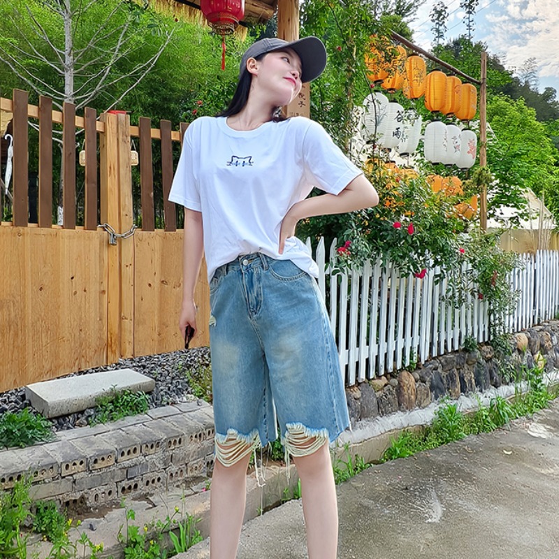 破洞高腰牛仔短褲女夏季2026新款薄款辣妹a字包臀小個子五分褲子