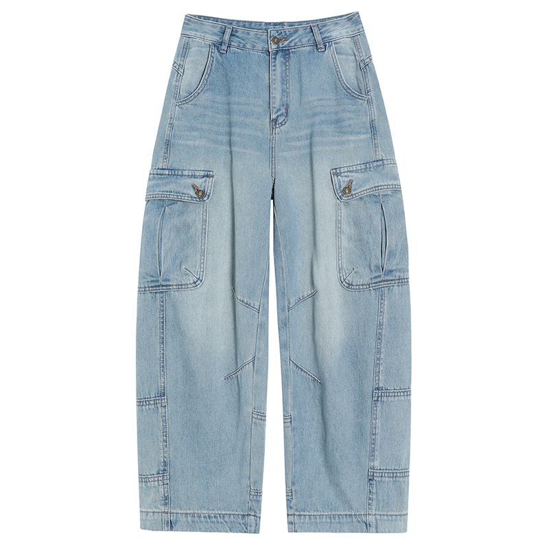 小個子直筒牛仔闊腿褲~夏季通勤慵懶休閑工裝褲女款爆款2026新款