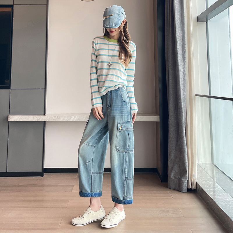 小個子直筒牛仔闊腿褲~夏季通勤慵懶休閑工裝褲女款爆款2026新款