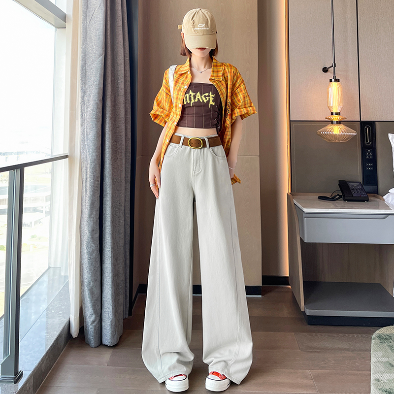 白色闊腿牛仔褲女夏薄款2026新款顯瘦酷颯氣質百搭寬松時髦直筒褲