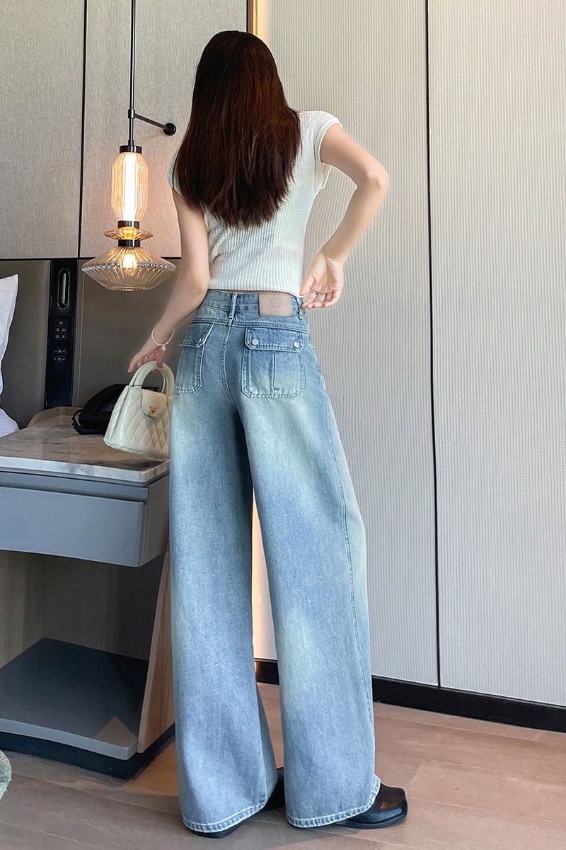 小個子設計感爆款高腰九分彎刀牛仔褲女2026夏薄款寬松顯瘦闊腿褲