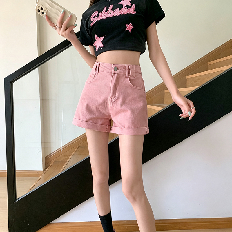 黑色辣妹緊身牛仔短褲女2026夏季流行新款排扣卷邊褲腳超短熱褲