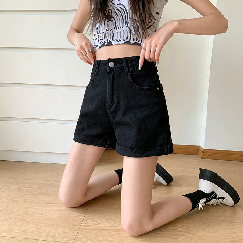 黑色辣妹緊身牛仔短褲女2026夏季流行新款排扣卷邊褲腳超短熱褲