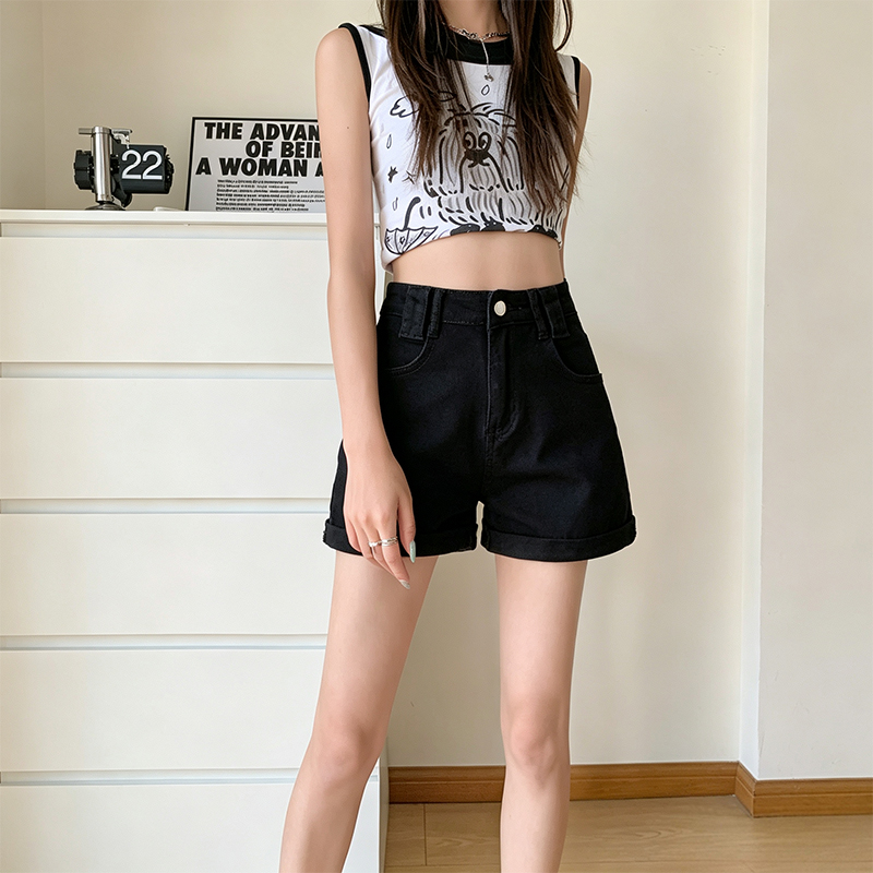 黑色辣妹緊身牛仔短褲女2026夏季流行新款排扣卷邊褲腳超短熱褲