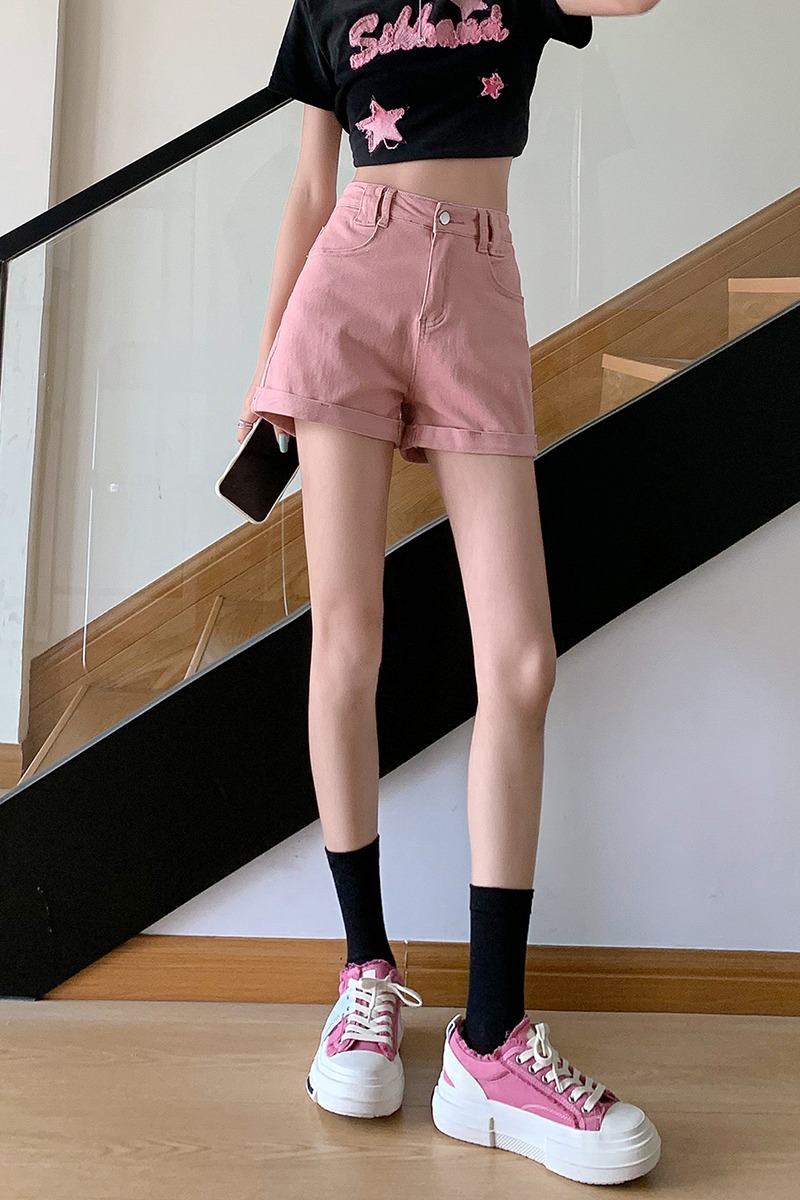 黑色辣妹緊身牛仔短褲女2026夏季流行新款排扣卷邊褲腳超短熱褲