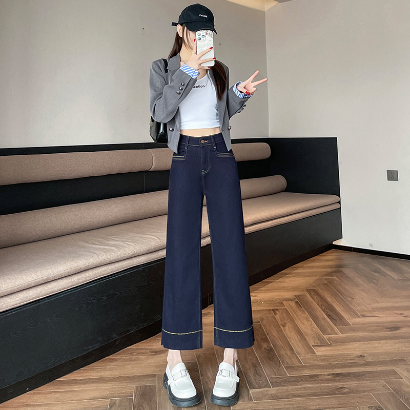 丹寧色直筒牛仔褲女春夏季2026年新款高腰小個子寬松闊腿奶奶褲子