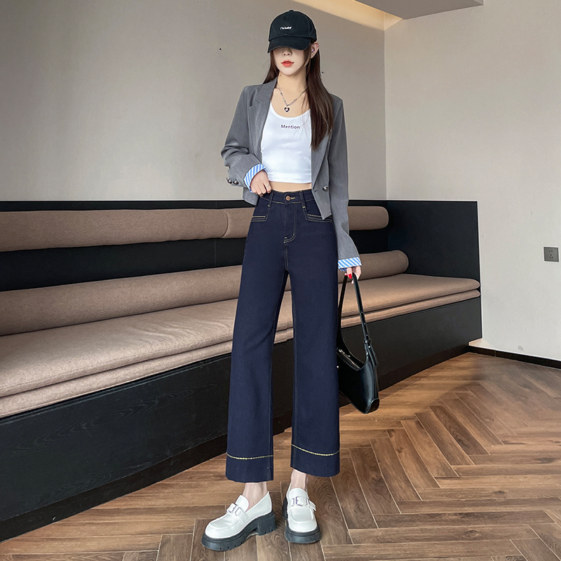 丹寧色直筒牛仔褲女春夏季2026年新款高腰小個子寬松闊腿奶奶褲子
