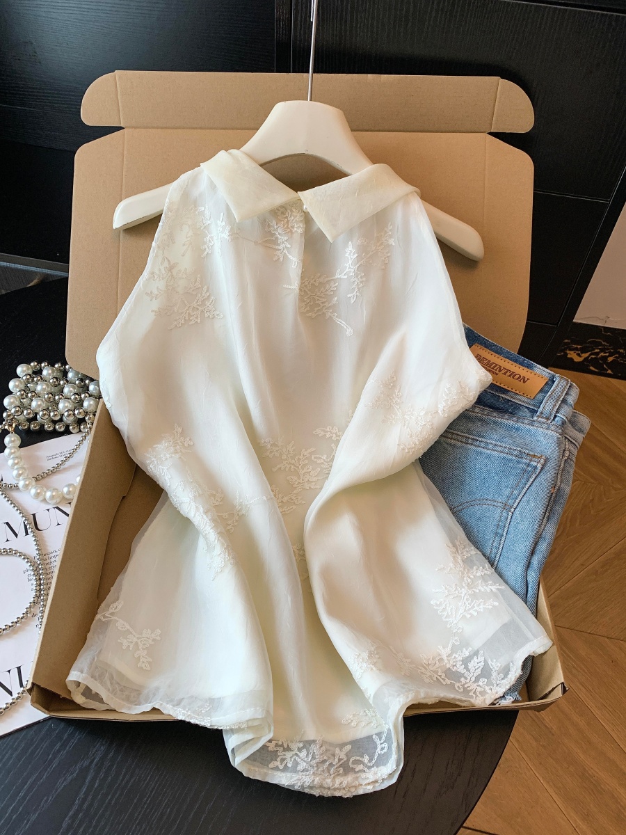 實拍2026夏季新款刺繡雪紡衫法式輕奢圓領飄帶上衣無袖洋氣襯衫