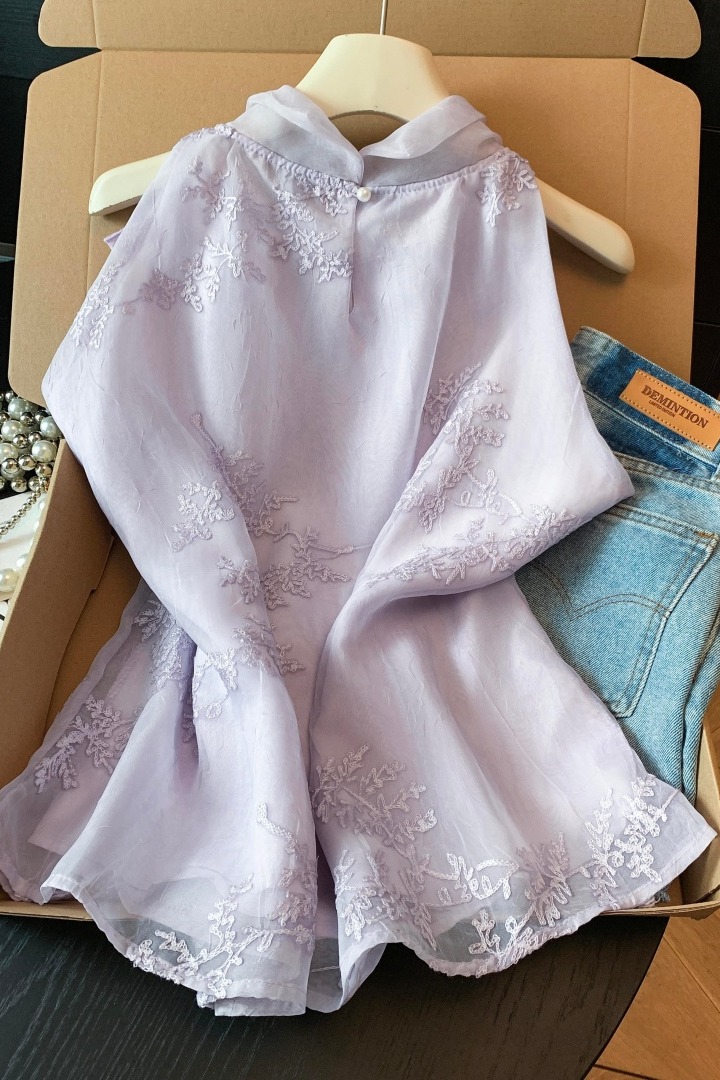 實拍2026夏季新款刺繡雪紡衫法式輕奢圓領飄帶上衣無袖洋氣襯衫