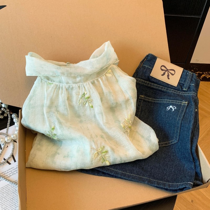 實拍2026夏季新款法是式輕奢高級感無袖雪紡衫重工刺繡釘磚上衣