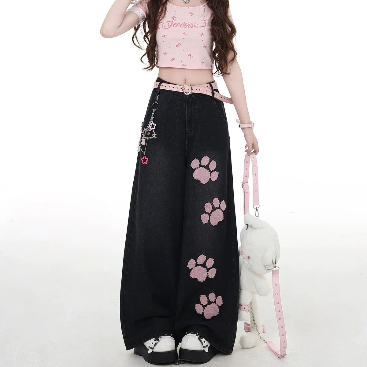 加絨加厚美式黑色牛仔褲女2026冬季刺繡甜美高腰設計感直筒長褲潮