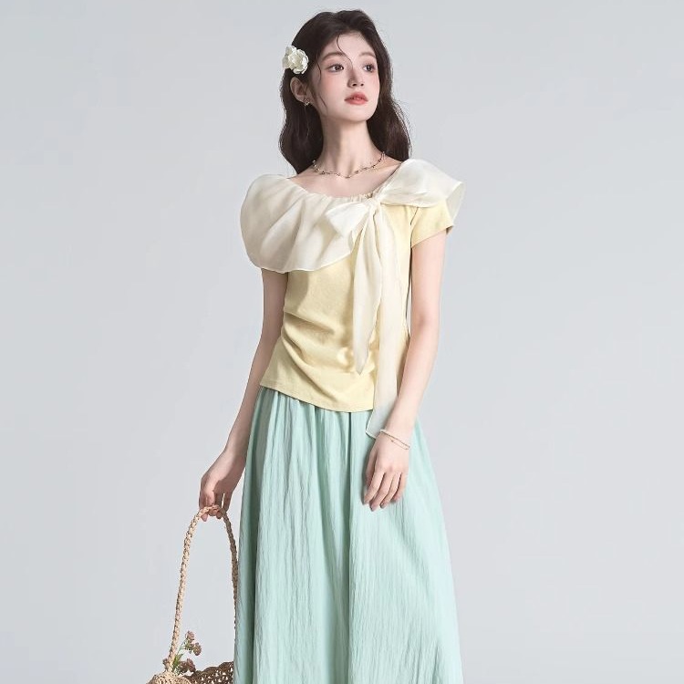 MY11965# 纯棉1*1夏季新款甜美风荷叶边收腰显瘦一字肩上衣女女裝貨源服裝批發
