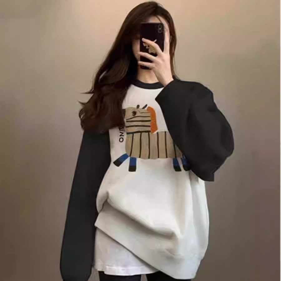 MY14313# 华棉复合 装插肩袖卫衣女撞色女裝貨源服裝批發