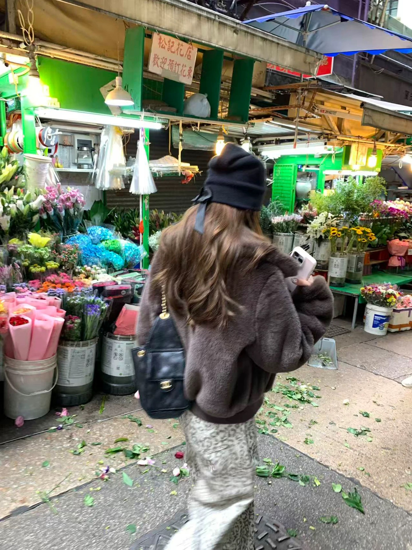 im向 澀谷sky’豹紋復古做舊闊腿褲女秋定染休閑牛仔褲