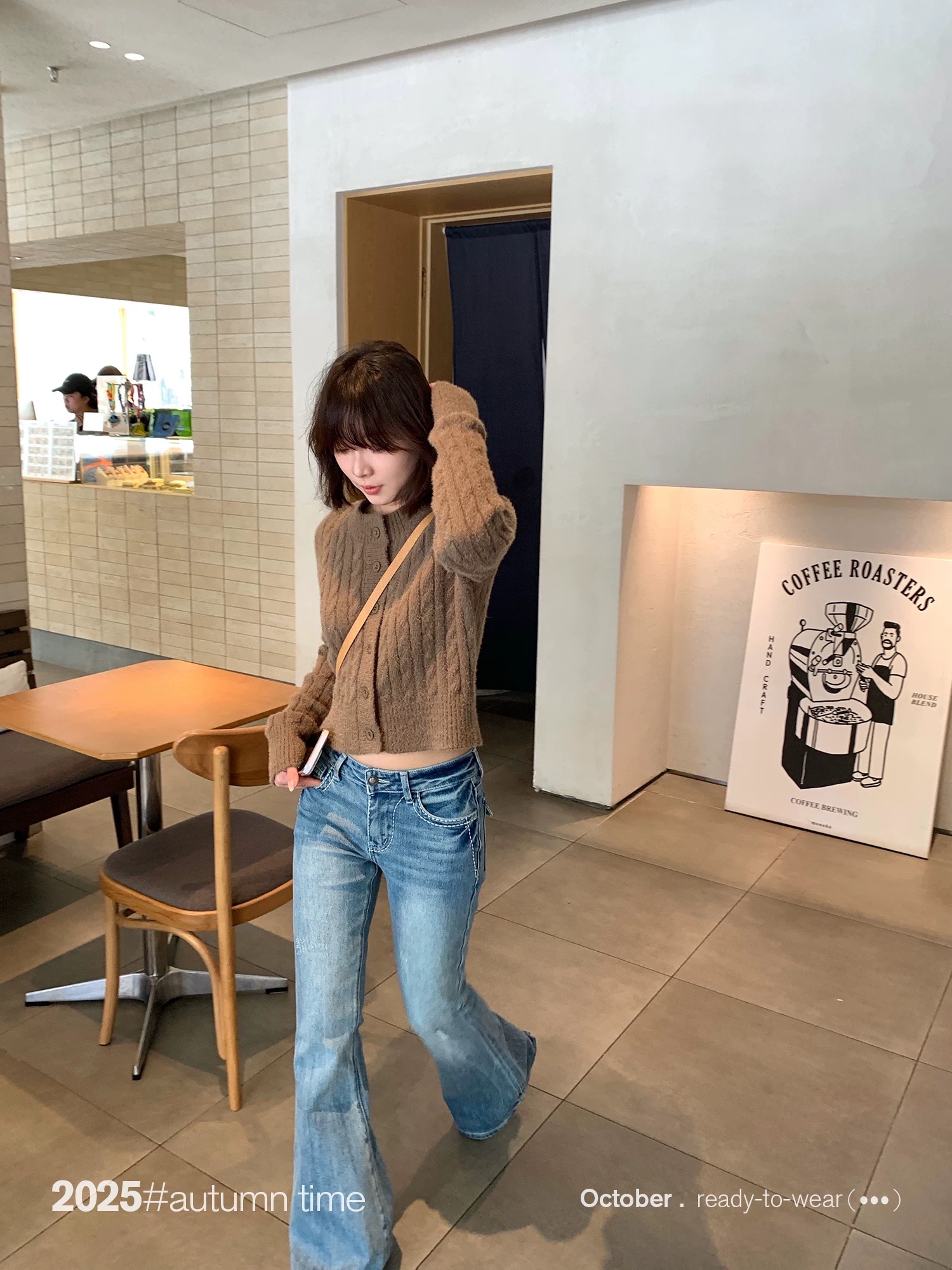 SUNONEONE 低腰水洗做舊明線復古藍微喇牛仔褲女秋修身休閑褲子