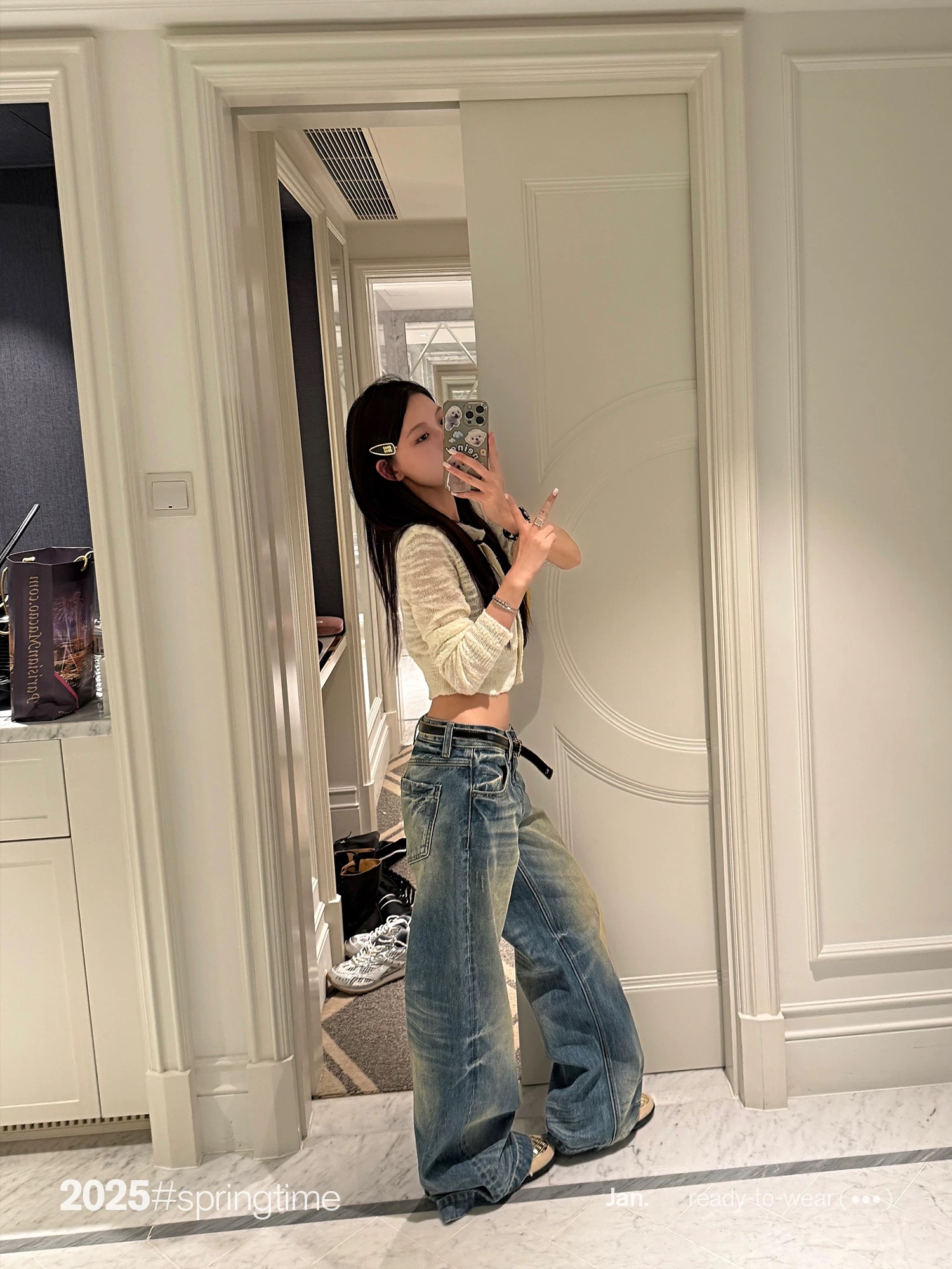 SUNONEONE 直筒闊腿褲水洗牛仔褲女美式磨白復古藍色寬松低腰褲子