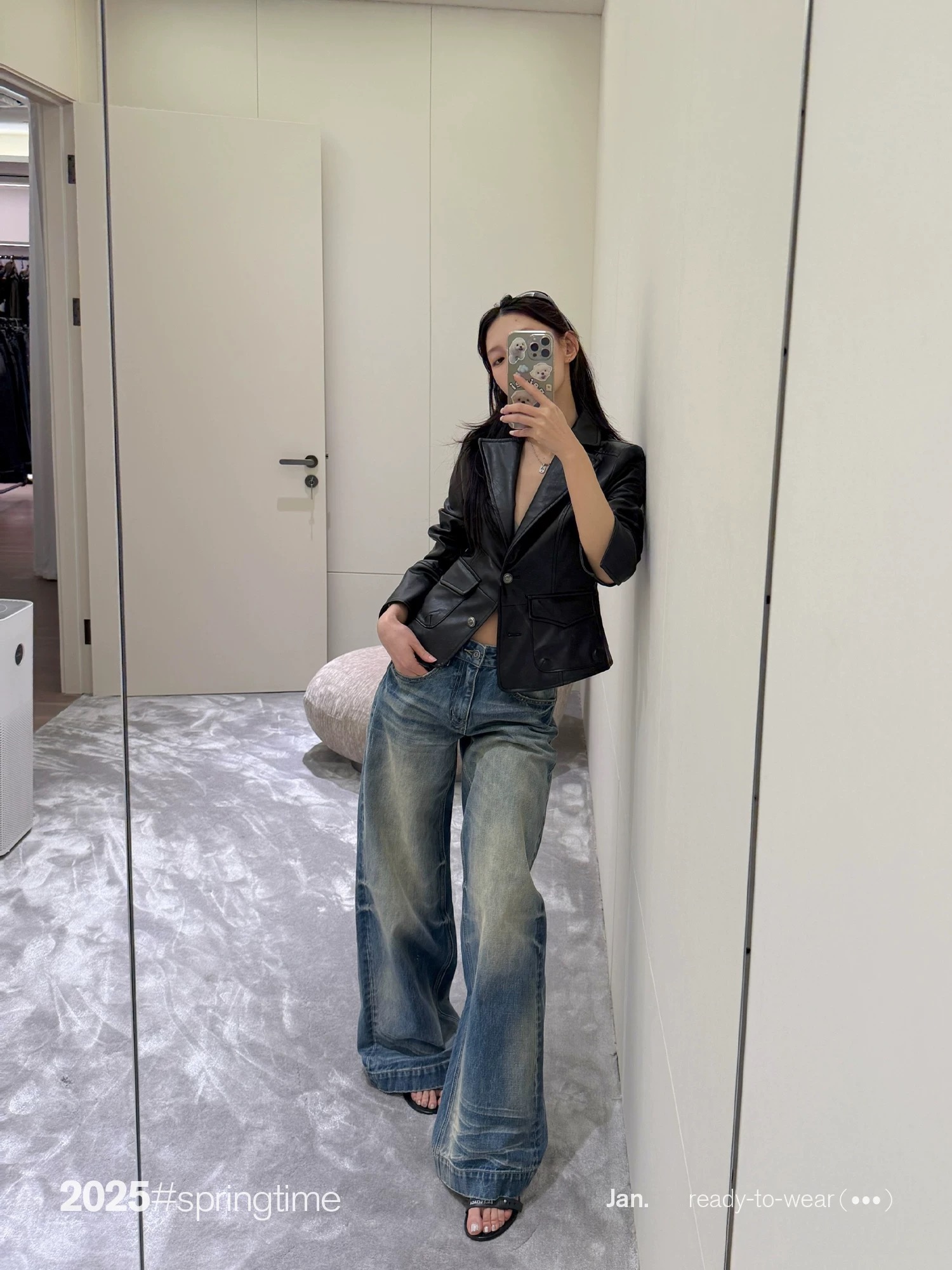 SUNONEONE 直筒闊腿褲水洗牛仔褲女美式磨白復古藍色寬松低腰褲子