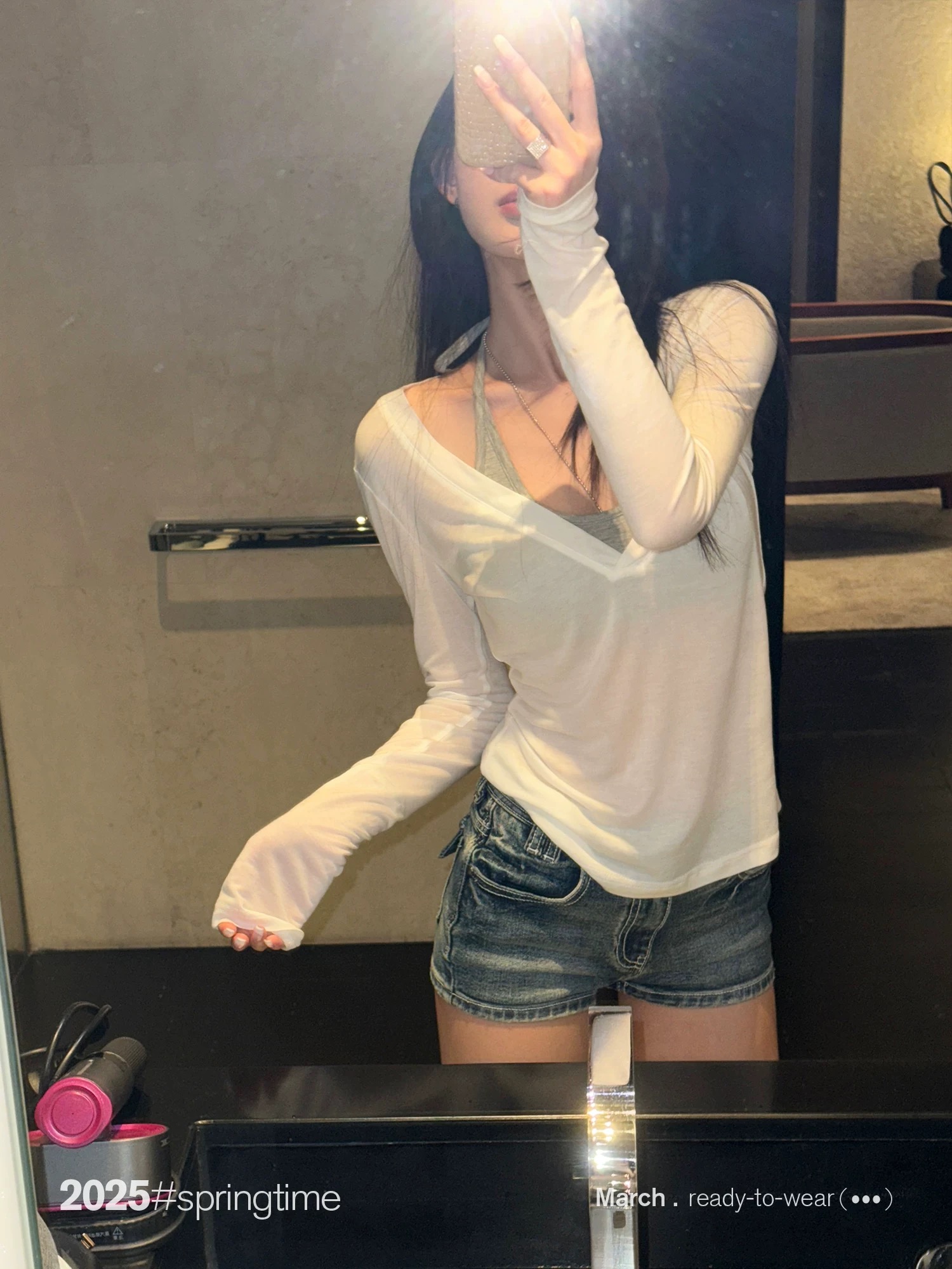 SUNONEONE 雙股粗線復古牛仔短褲女春季辣妹美式顯瘦藍色做舊褲子