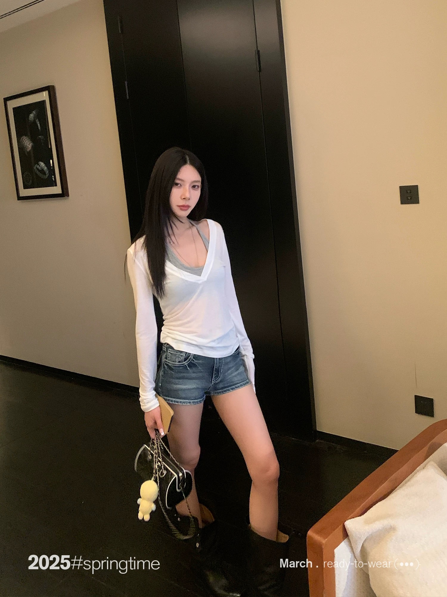 SUNONEONE 雙股粗線復古牛仔短褲女春季辣妹美式顯瘦藍色做舊褲子
