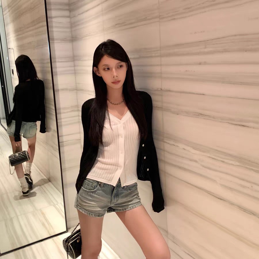 SUNONEONE 淺藍色美式牛仔短褲女春低腰復古直筒休閑褲子