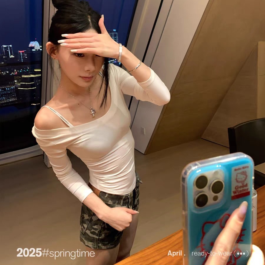SUNONEONE 迷彩牛仔短褲女春季低腰直筒修身辣妹休閑褲子