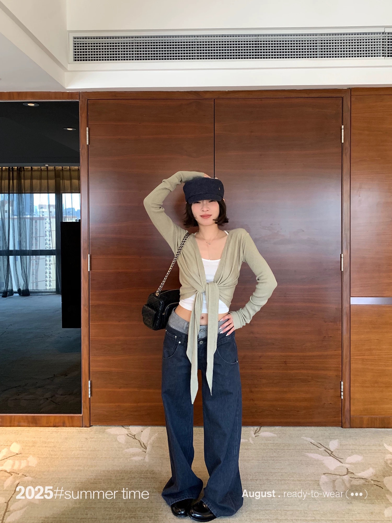 SUNONEONE 設計感拼接腰頭直筒牛仔褲女春季新款丹寧原色休閑褲子