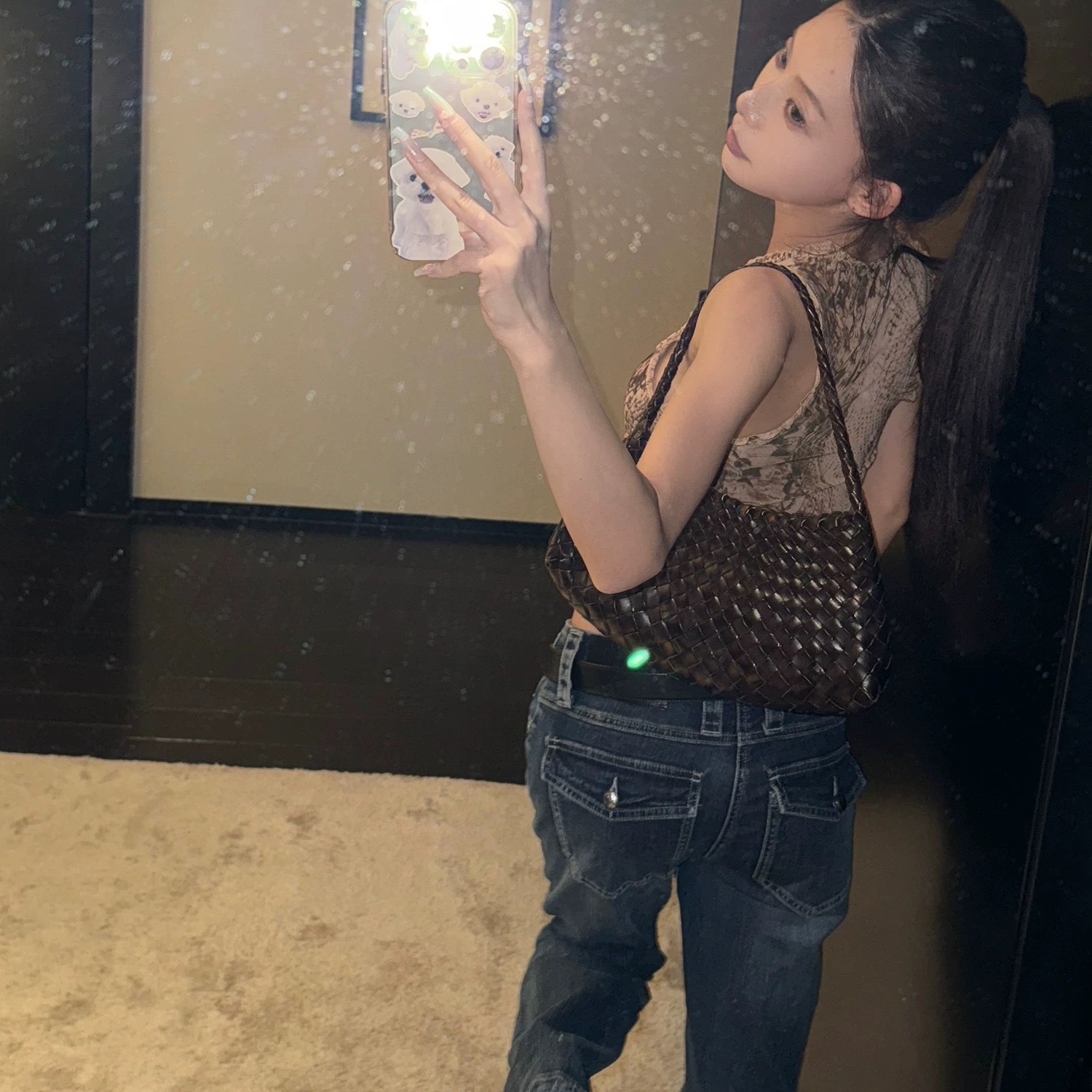SUNONEONE 貓須磨白修身微喇牛仔褲女秋新款美式復古休閑低腰褲子