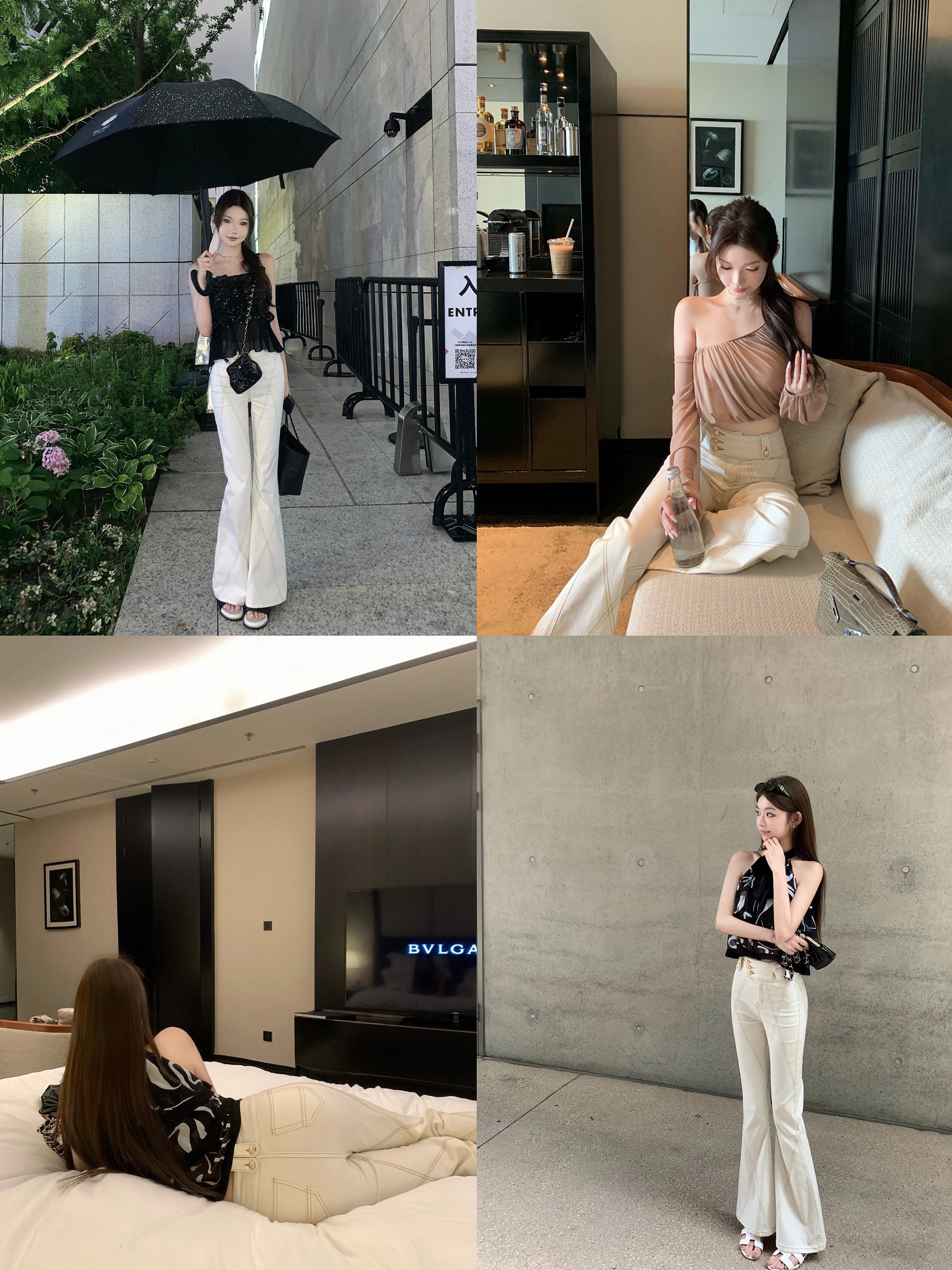 CHICYOU 自留 金扣明線彈力褲緊身休閑喇叭牛仔褲女