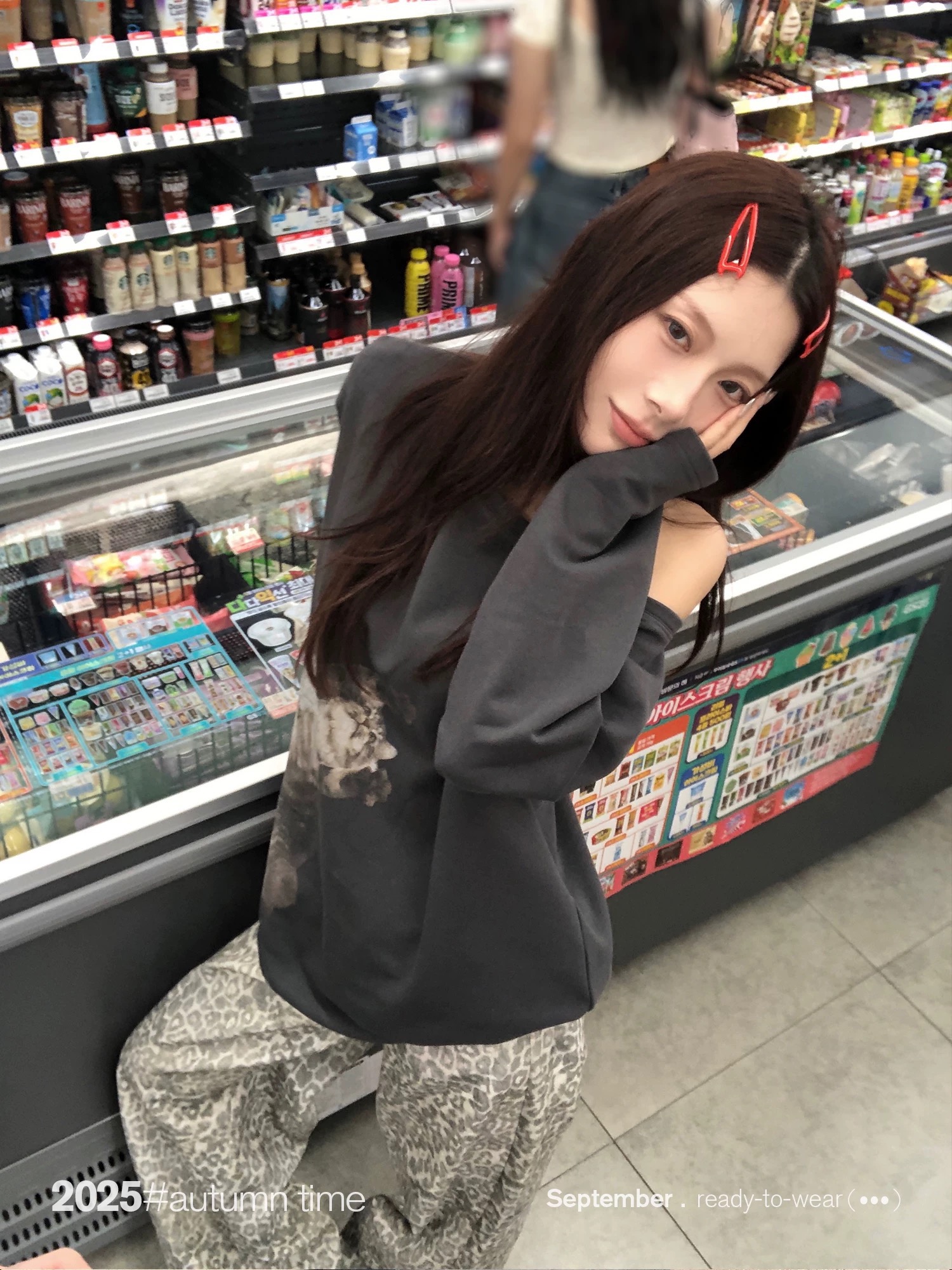 SUNONEONE 豹紋寬松闊腿直筒低腰休閑褲女春季韓版小個子顯瘦褲子