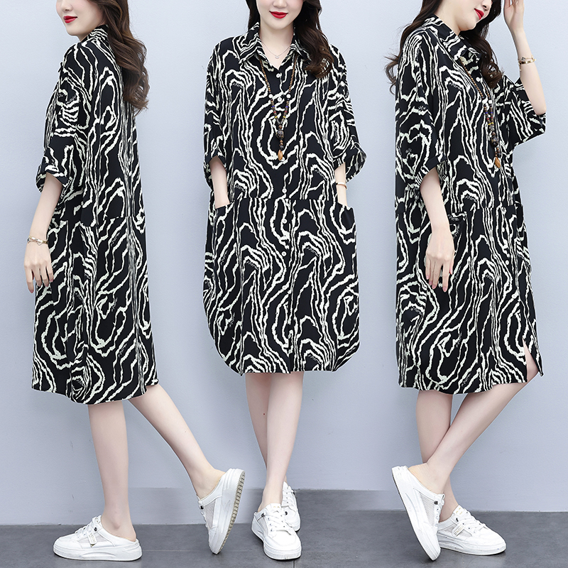 RY1637# 2026夏季新款韩版胖MM大码POLO领遮肉衬衫连衣裙中长...