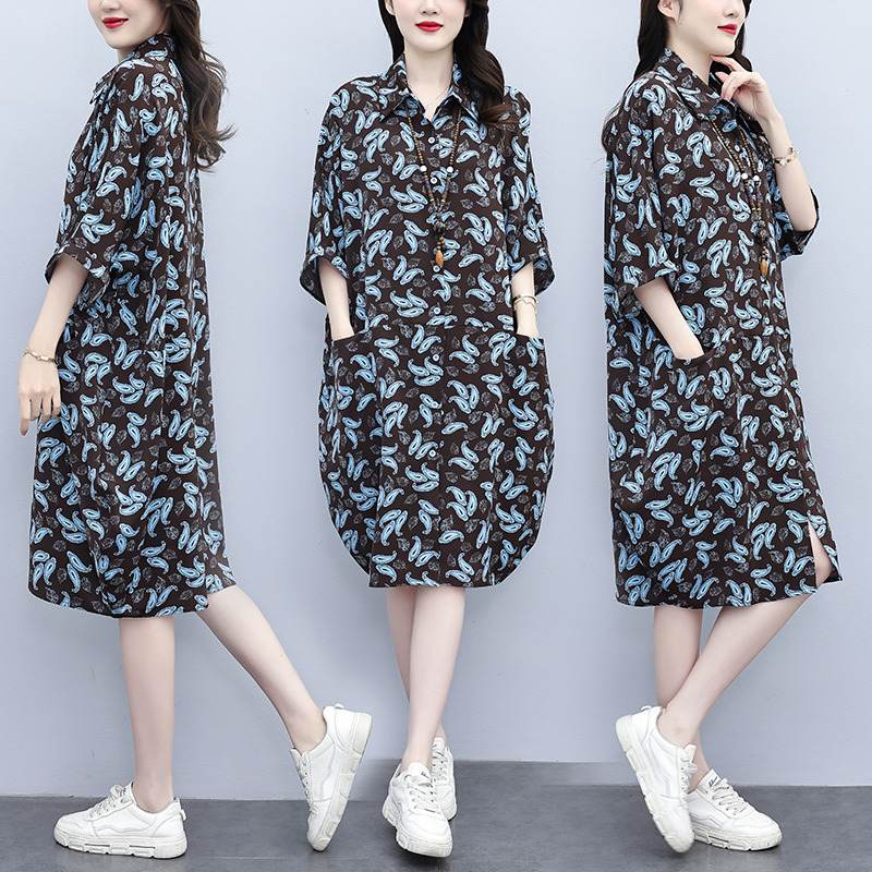 RY1636# 2026夏季新款韩版胖MM大码POLO领遮肉衬衫连衣裙中长...