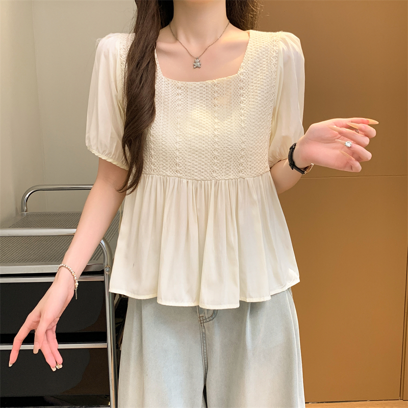 FA29811# ◆法式蕾丝拼接泡泡袖设计感别致小衫洋气衬衫女