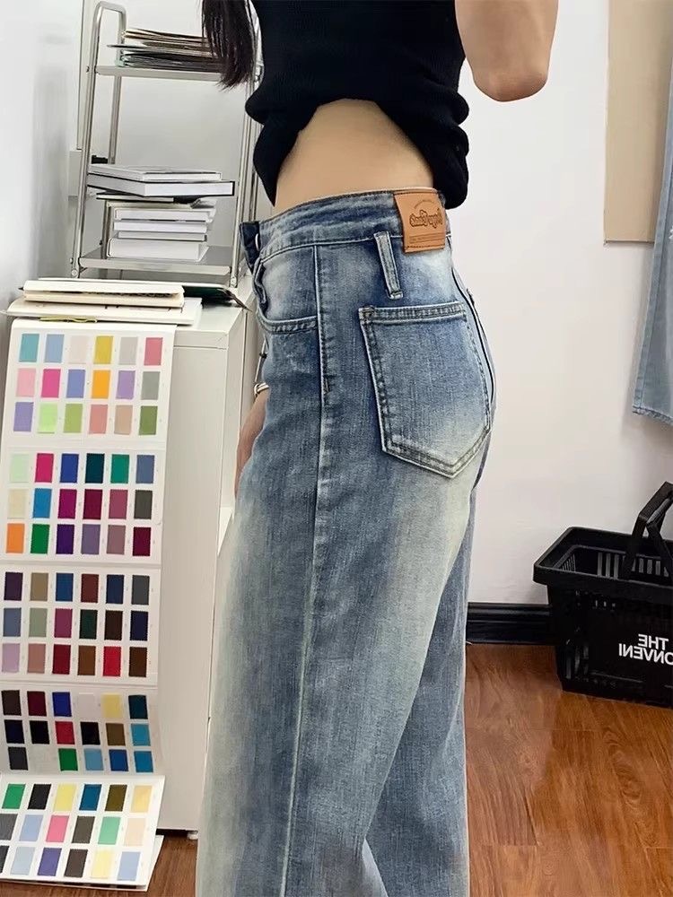 小個子低腰美式微喇牛仔褲女新款修身顯瘦馬蹄拖地長褲