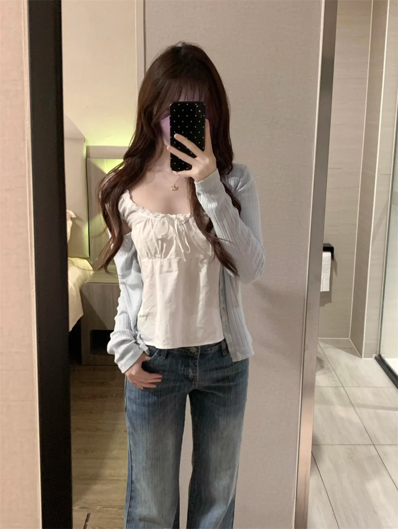 小個子竹節紋復古微喇牛仔褲女夏季新款不貼腿低腰寬松喇叭褲
