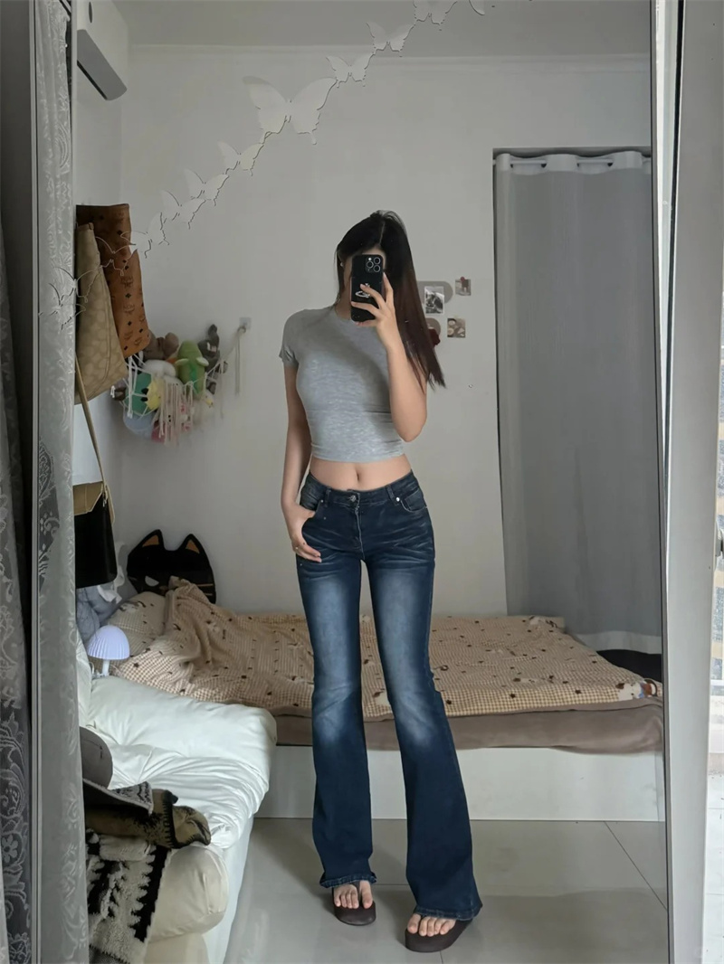 小個子微喇叭牛仔褲女新款梨形辣妹低腰修身顯瘦彈力馬蹄褲