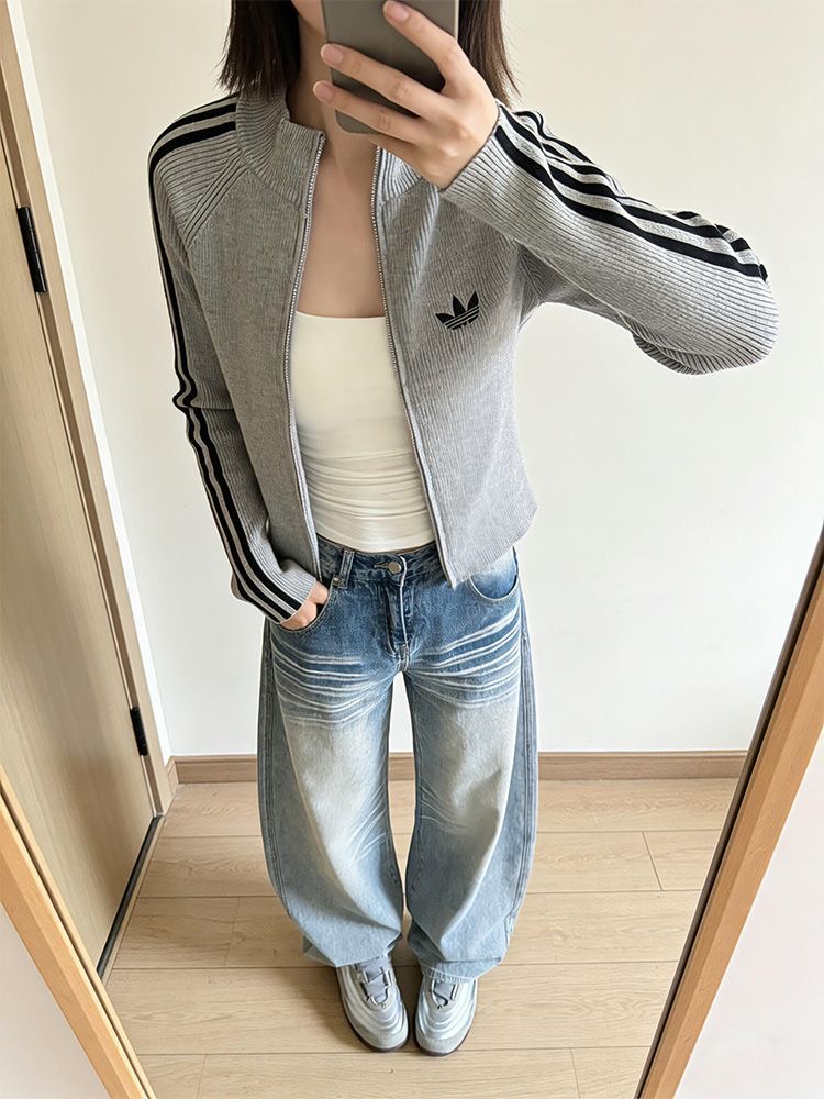 小個子復古刺繡彎刀闊腿牛仔褲女低腰寬松直筒顯瘦拖地長褲
