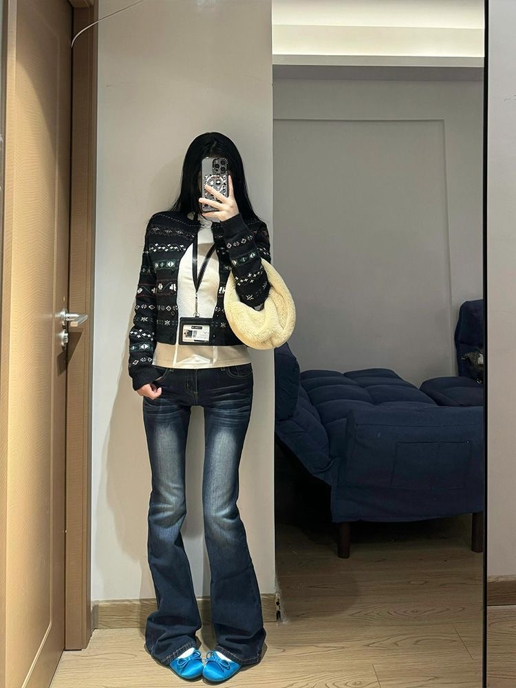 小個子美式微喇叭牛仔褲女新款梨形辣妹低腰修身顯瘦彈力馬蹄褲