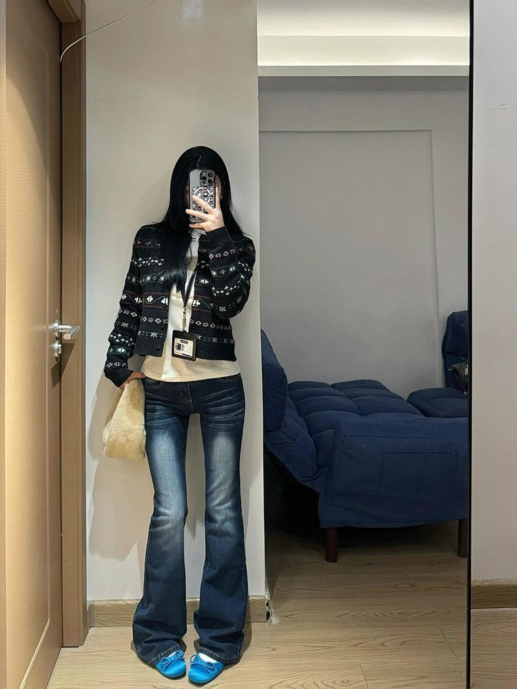 小個子美式微喇叭牛仔褲女新款梨形辣妹低腰修身顯瘦彈力馬蹄褲