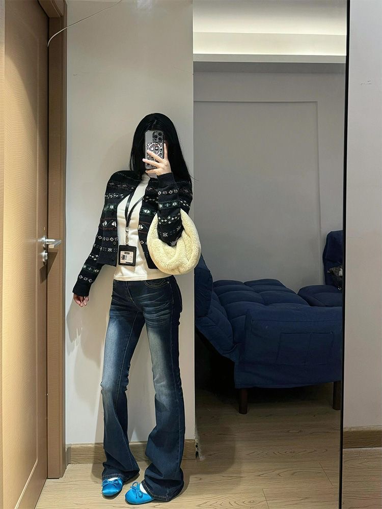 小個子美式微喇叭牛仔褲女新款梨形辣妹低腰修身顯瘦彈力馬蹄褲